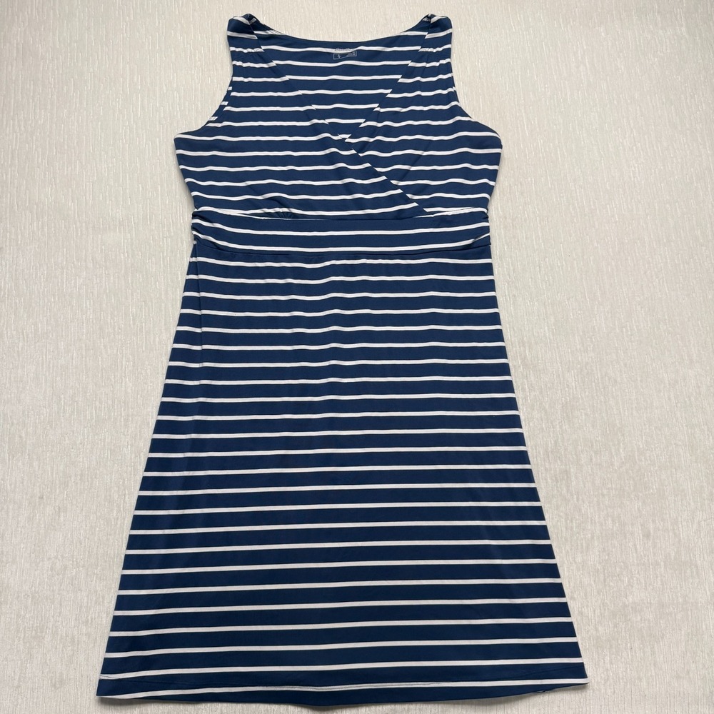 Eddie Bauer Stretch Tank Dress Womens XL Blue White Striped Travel Surplice Neck
